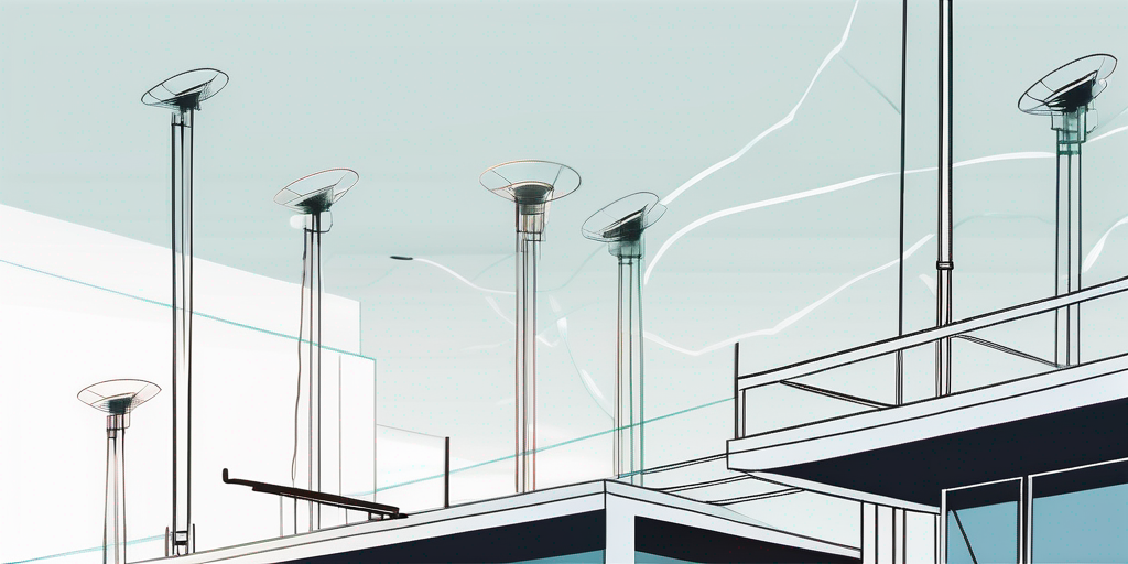 SEO-GERMAN ALT TAG: Mehrere MIMO Antennen auf modernem Dach gegen klaren Himmel fuer fortgeschrittene drahtlose Technologie.