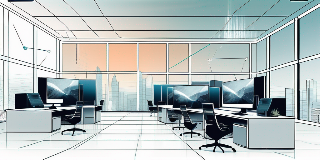 Moderne Bueroeinrichtung mit fortschrittlicher Telekommunikationsinfrastruktur und modernen Antennen fuer bessere mobile Empfangsverstaerker.