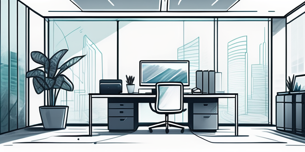 Buero mit Konnektivitaetsloesungen: Smartphone auf Schreibtisch, innovative Signalverstaerker, effizientes und kollaboratives Umfeld.