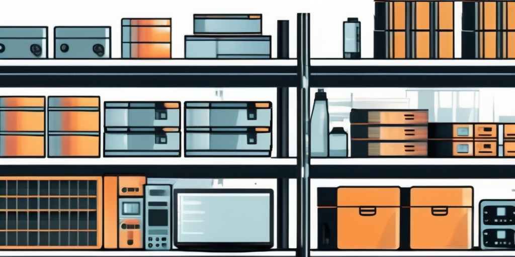 Industrieregale mit diversen Waren und High-Tech Signalbooster fuer optimale Mobilfunkempfangsverstärkung.