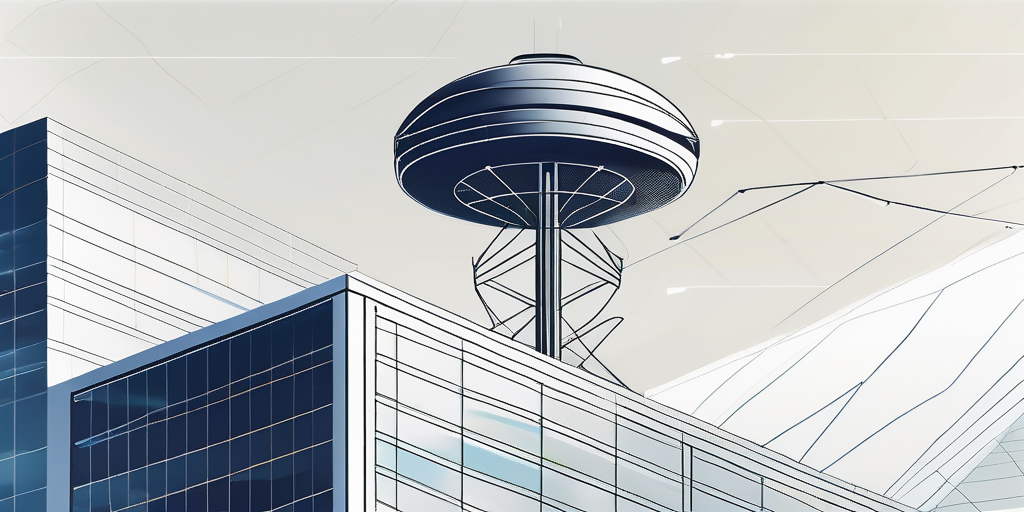 modernes buerogebaeude mit antennensystem und klarer himmel, fortschrittliche GSM technologie integration, urbanes connectivitaetsloesungen